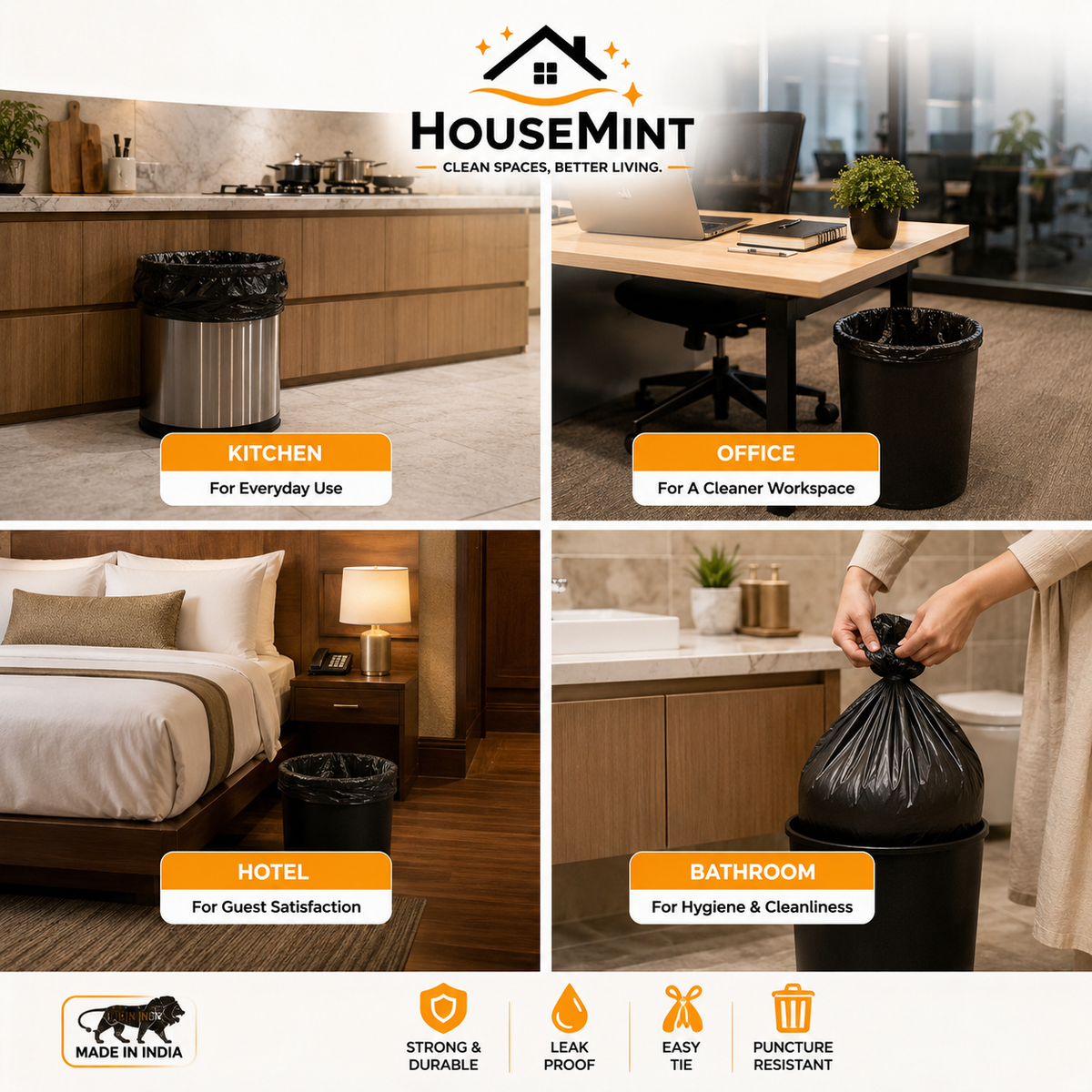 Heavy Duty Garbage Bags ( 30 Bags In 1 Roll ) Strong, leak-resistant bags for everyday waste. By HoseMint™