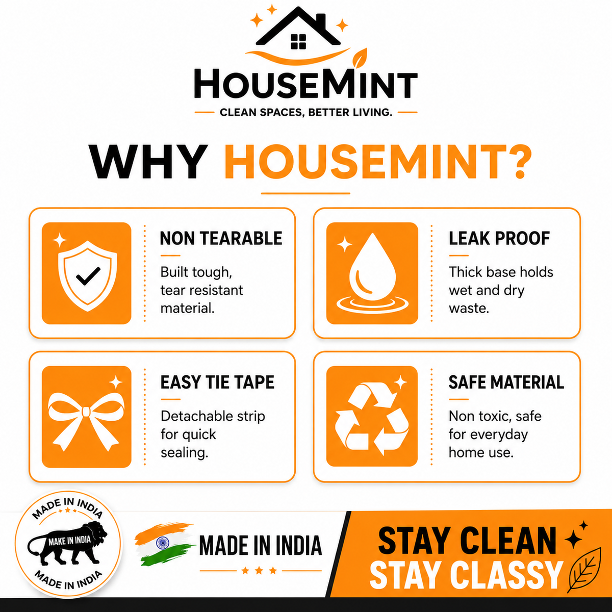 Heavy Duty Garbage Bags ( 30 Bags In 1 Roll ) Strong, leak-resistant bags for everyday waste. By HoseMint™