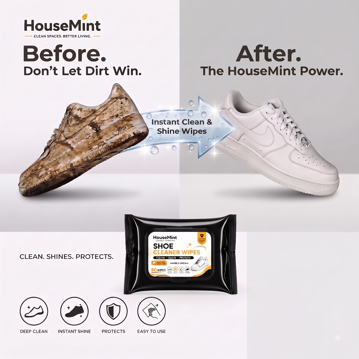 Shoe Cleaning Wipes ( 80 Wipes in 1 Pack ) Quickly clean dirt & everyday stains on the go. By HouseMint™