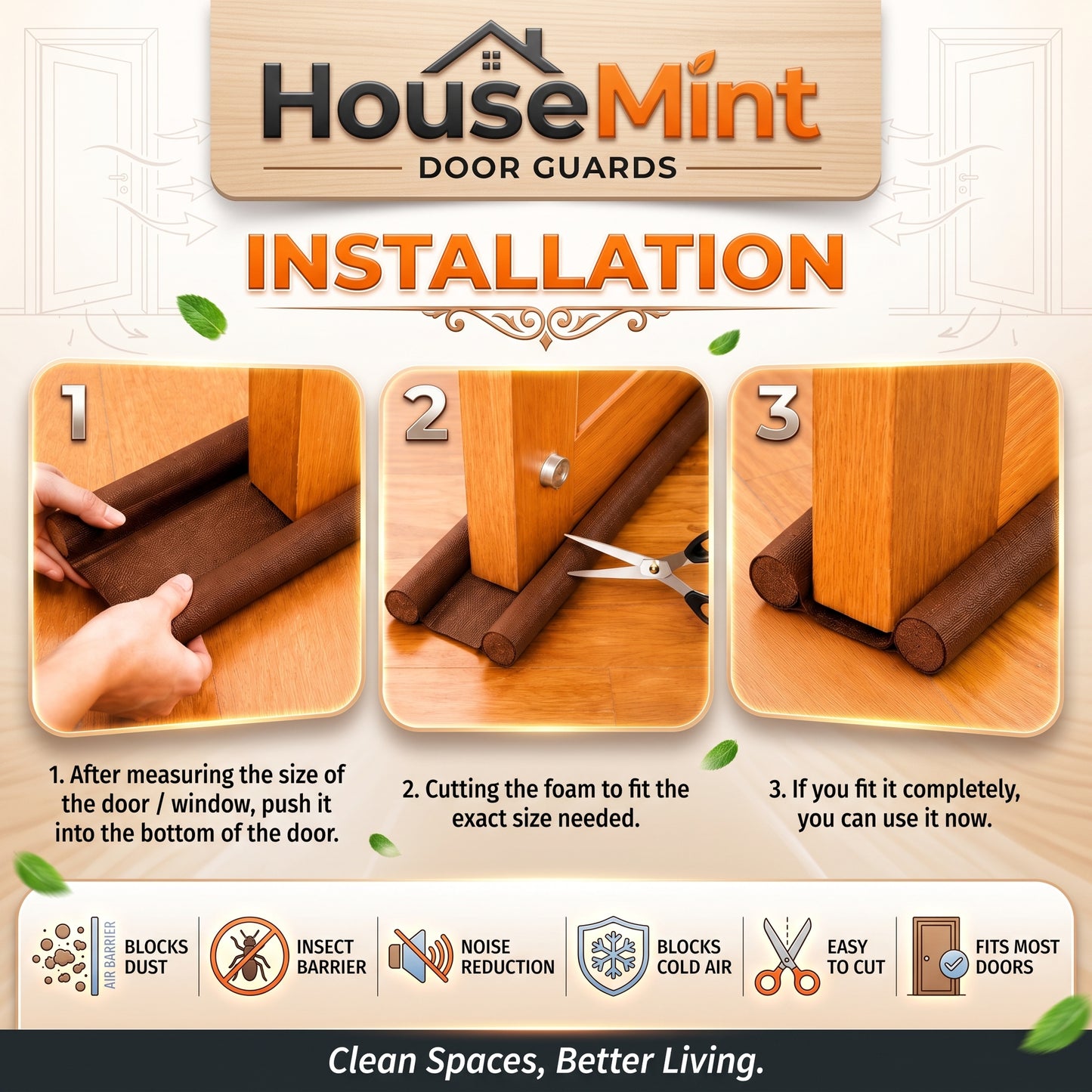 HOUSEMINT Stop Dust, Insects & Noise - Double-Sided Door Guard